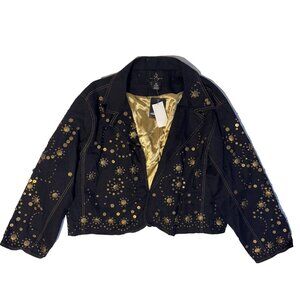 Giclee Denim Jacket 30W Gold Lining & Gold Sequined Floral Embilsihed NWT